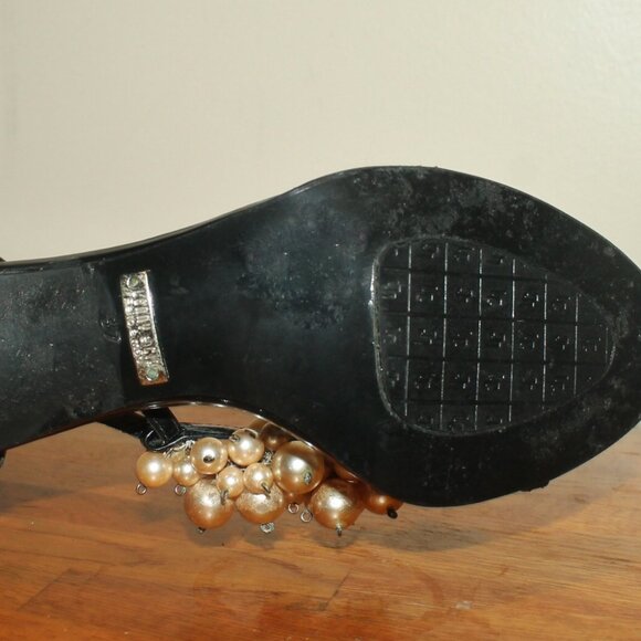 $299 Lenny e Cia Black Pearl Embellished Strappy Stiletto Heels Sandals 37 6.5 - Picture 8 of 8
